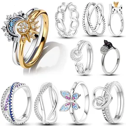 Обручальные кольца 925 Стерлинговая серебряная синяя блестящая луна Кольцо оригинальное бренд Пара ювелирные украшения 230831