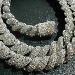 Vvs d White Moissanite Diamond Cuban Link Twisted Chain Necklace Hip Hop Sterling Silver 925