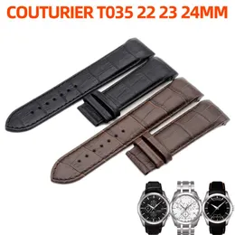 Horlogeband voor Tissot COUTURIER T035 Horlogeband Stalen gesp Polsband Bruin gebogen uiteinde Echt lederen horlogeband 22mm257x