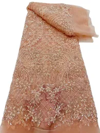 Vestido de casamento africano de tecido de renda de tule 2023 de alta qualidade 5 jardas costurando roupas de festa femininas com lantejoulas banquete de noite nigeriano vestido frisado recém-chegados YQ-4106