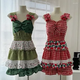 Lässige Kleider Plaid Minikleid Damen Strap 2023 Sommer Mori Mädchen Syle Lolita Hohe Taille Spaghetti Slip Sommerkleid Jurk Dames