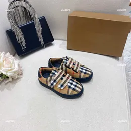 New designer kids shoes high quality Grid printing baby sneakers Size 26-35 Free shipping Box Packaging July10