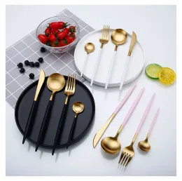 Set di posate in oro portatile di lusso di alta qualità 4 pezzi / set Set di stoviglie in acciaio inossidabile occidentale 304 Accessori da cucina semplici