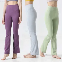 2023 LL tight pants solid color women's yoga pants line nude sense of nine-quarter pants high waist sports fitness stretch flare pants size 2-12 Sportswear Fitness