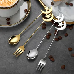 Dinnerware Sets Coffee Spoon Honey Stir Stainless Steel Cutlery Gold Fruit Dessert Fork Creative Cartoon Teaspoon Tableware Set