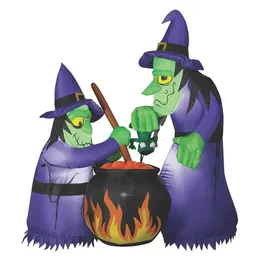 Halloweenowe nadmuchiwane czarownice podwójne bąbelki z oświetloną dekoracją podwórza LED - 6 stóp