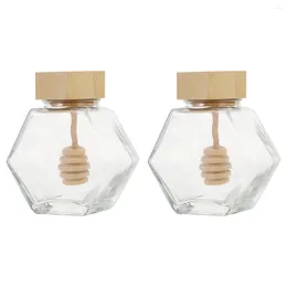 Учебные посуды наборы 2pcs Kitchen Honey Storage Clear Glass Bottles Can Can Jars Jam Container