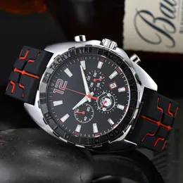 Armbandsur Sport Quartz 6 stift multifunktion rostfritt stål racing män titta man silikon kalender militär klockor fabrik