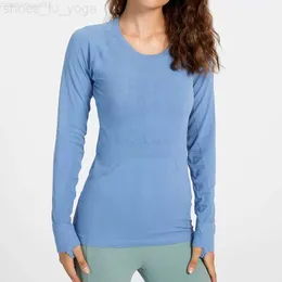 Lu Women Yoga Wear Tech Ladies Sport T-shirts Długie rękawie strój wilgoci Wisijanie Knit Wysoka elastyczna fitness trening mody TEES TOPS Sportsła