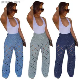 Dżinsy damskie 2020 Summer Dżinsowe spodnie Kobiety retro solidne seksowne dżinsy rozryte szerokie nogi spodnie ulicy puste paliwa wysokie talia Pants Q230901