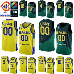 Imprima 2023 Copa do Mundo Brasils Brasil Brasil Jerseys 2 Yago Santos 14 Leonardo meindl 32 Georghonho de Paula 50 Bruno Caboclo 10 Tim Soares 99 Lucas Dias Green Amarelo