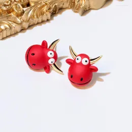 Brincos de garanhão lindo sorriso gado minúsculo para mulheres meninas presente jóias moda bonito vermelho animal pendientes mujer