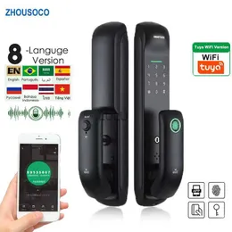 Door Locks Tuya Smart Door Lock with WiFi Biometric Fingerprint Lock Frosted Panel Digital Password IC Card APP Unlock Auto Electronic Lock HKD230902