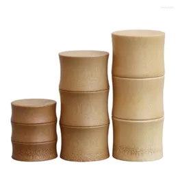 Förvaringsflaskor bambu te container krydda burk för bulkfodral arrangör hållare rund cap tätningslåda kapselprodukter