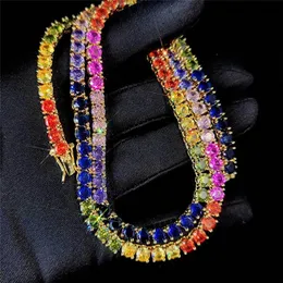 Custom Hip Hop Colorful Zircon Tennis Chain Personalized Trend Row of Zircon Collar Chain for Men Women