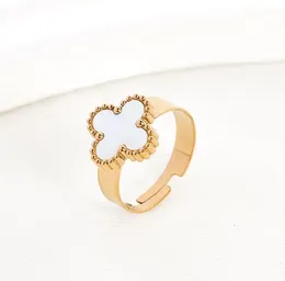 Clássico 4 anel de trevo de quatro folhas anel de diamante ouro prateado anéis abertos de casamento joias de marca anel de coração presente de dia das mães dos namorados