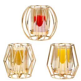 Portacandele tealight geometrici in metallo stile nordico portacandele in ferro dorato vaso di fiori decorazioni per la casa
