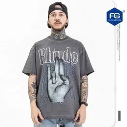 FG men's wear | spring and summer oversize fashion brand loose personality English rock print short-sleeved T-shirt for men