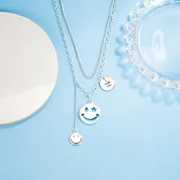 Pendant Necklaces 3 Layers Smiling Faces Necklace For Women White Gold Color Plated Sweater Chain Fashion Jewelry Female