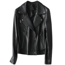 Real Leather Jacket Women Black Leather Jackets Motor Biker Coat Zipper Ytterkläder Spring Autumn Coat M L XL