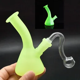 Wholesale Mini Triangle water dab rig bong Grow in Dark Glass oil burner pipes with 10mm male smoking bowl