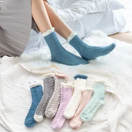 Party Favor Coral Velvet Thick Towel Socks Lady Winter Warm Fluffy Women Candy Color Floor Sleep Fuzzy Socks Girls Stockings 2pcs/pair 7 Colors Q551