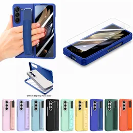 Fold5 Anti Slip Strip Hard PC Phone Case For Samsung Galaxy Z Fold 5 Wristand Design Pen Slot Folding Shell with Glass Film