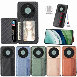 Mate60 Pro Magnetic Weave Photo Frame Shell for Huawei Mate 60 Pro Carbon Fibre Wallet Mobile Phone Case