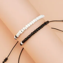 Charm Bracelets Fashion Black And White Rice Bead Bracelet Wax Thread Hand Lovers Women Jewelry Valentine's Day Gift