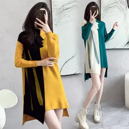 Women's Sweaters Abstract Figure Knitted Sweater Irregular Mini Dresses For Women 2023 Apring Autumn Long Sleeve Turtlenecks Loose Causal