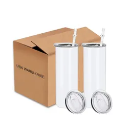 25pc/Carton 20oz Stainless Steel Tumblers With Plastic Lid And Straw Double Walled Insulated Car Mugs Bulk Wholesale USA CAN 2 Days Delivery