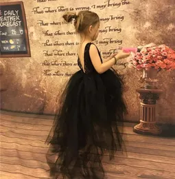 Girl Dresses Sexy Black Tulle Toddler Princess Flower Lace Communion Birthday Pageant Robe De Demoiselle 1- 12 Years