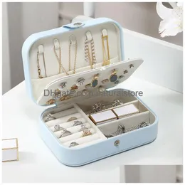 Smyckesinställningar Casegrace Mini Travel Box For Women Portable Storage Organizer Case Pu Leather Earring Ring Halsband Jycken 230407 DH2XO