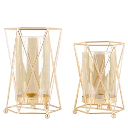 Gold Geometric Candle Holders Dekorativa Tealight Glass Birthday Candle Holder Pelar Candle Stand för bröllopsdekorationer