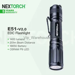 Torches Nextorch E51 v2.0 충전식 EDC 손전등 고전력 1400lm 팜 사이즈 캠핑을위한 18650 배터리 HKD230902