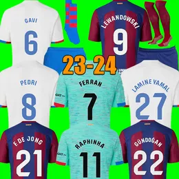 23 24 Lewandowski Futbol Forması Gavi Pedri Camisetas De Futbol 2023 2024 Laine Yamal Ferran Raphinha Barcelona Joao Felix Futbol Gömlek Barca Üçüncü Kit Erkek Çocuklar Çocuk Seti