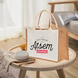 Einkaufstaschen „Thank You Mistress“-Aufdruck aus Jute mit Sommer-Strand-Griffen, Tasche mit großem Fassungsvermögen für Lehrertag, GIF 230901