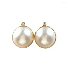 Studörhängen Mabe Pearl White Coin och 18K 12-15mm Prncess Style Wholesale Beads Nature Fppj Woman