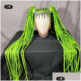 Copricapo Accessori per capelli Designer Self Style Parrucca Donna Cristallo Lungo Gogo Discoteca Festa Verde Copricapo Ballerino Accessorio di scena Drop Dhkhc