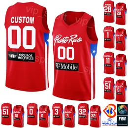 Tryckt Puerto Rico Basketball 2023 World Cup 32 Christopher Ortiz Jersey 00 John Holland 12 Aleem Ford 41 Arnaldo Toro Barea 3 Howard 1 George Conditt National Team