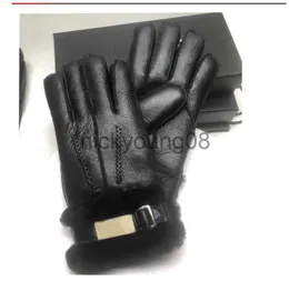 Five Fingers Gloves winter Luxury Sheepskin Leather Gloves For Men fashion Designer Mens Genuine Real Leathers glove soft warm fleece inside Sexy drive Locomotive r