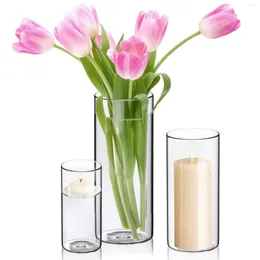 Vases Set Of 3 Height 15 20 25 30cm Floating Candles Vase En Verre Clear Glass Cylinder Flower For Home Decor