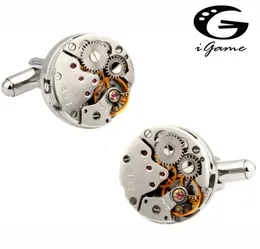 Cuff Links Factory Price Retail Watch Cufflinks For Men Vintage Stainless Steel Unique Watch Movement design Cuff Links 230901