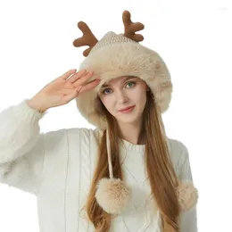 Berets Christmas Antlers Knitting Hat Big Soft Edge More Lovely Winter Warm Earmuffs Girl Y2k