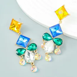 Dangle Ohrringe Bohemian mehrschichtige geometrische Glasperlen Süßigkeiten Farbe klarer Stein Anhänger Langer Tropfen für Frauen Hochzeit Schmuck