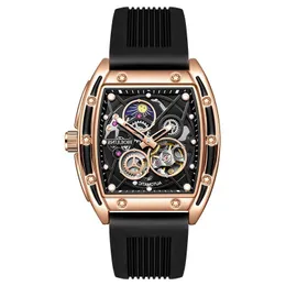 Holuns New Silicone Out Multifunctional Men's Watch Mechanical Movement Luxury Hollow Belt 42mm Watch Gold Ekljf