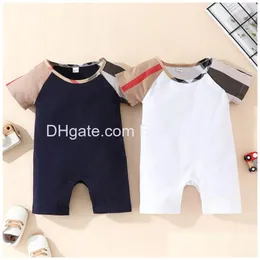 Rompers Baby Pure Cotton Crewneck Neworn Romper Boys Girls Designer Summer Luxury Luxury с короткими рукавами.