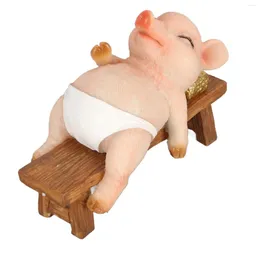 Decorative Figurines Mini Pig Figurine Vibrant Colors Statue Lying On Bench Cute Funny Strong Durable Rustic Style Resin For Family Office