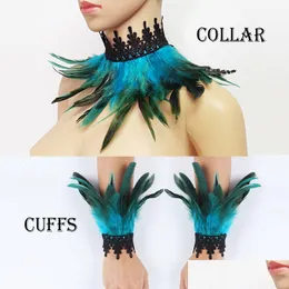 Neck Ties Feather Collar With Wrist Cuffs Set Victorian Fake Women Detachable Cuello Falso Mujer Gothic Party Props Drop Delivery Fash Dhsth