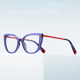 Solglasögon transparent lila ram kattögonglasögon för kvinnor tr90 anti blå ljus dator anteojos lentes para mujer